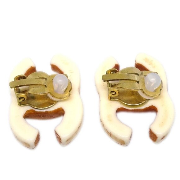Chanel CC Earrings Clip-On White Acrylic 01P - Picture 3 of 4